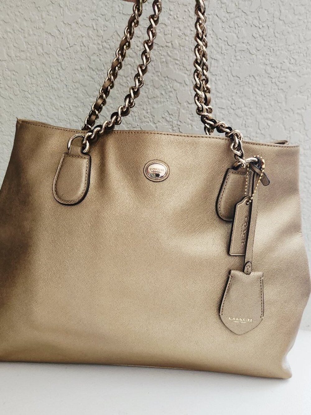 Coach Peyton Gold Leather Tote Bag Purse